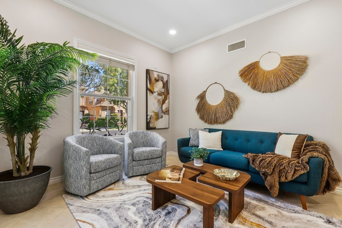 Staged living room prepared for a real estate photography shoot